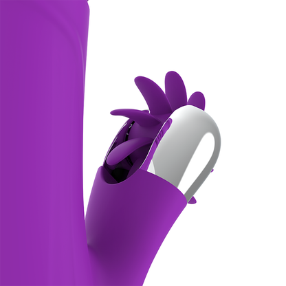 Close-up of the FUN FUNCTION Estimulador Clitoriano Bunny Cima e Baixo 2.0, showcasing its soft silicone texture and ergonomic design.