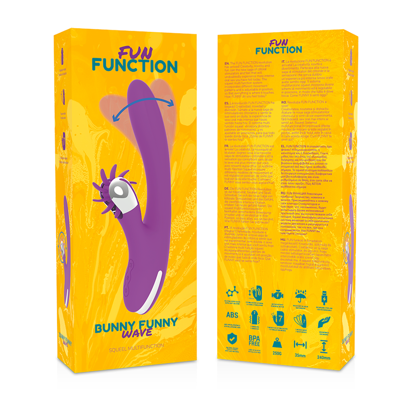 Close-up of the FUN FUNCTION Vibrador Bunny Funny Wave 2.0 showing its unique wave system and soft silicone texture.