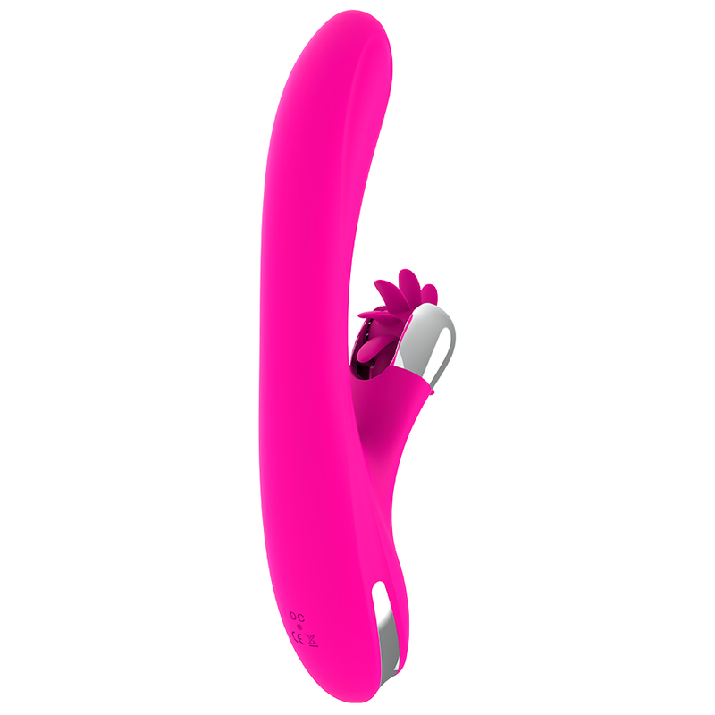 Close-up do DIVERSIA Vibrador Coelho 24cm com estimulador clitoriano, mostrando textura de silicone macio.