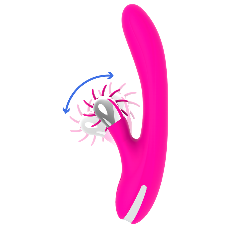 Close-up do DIVERSIA Vibrador Coelho 24cm com estimulador clitoriano, mostrando textura de silicone macio.