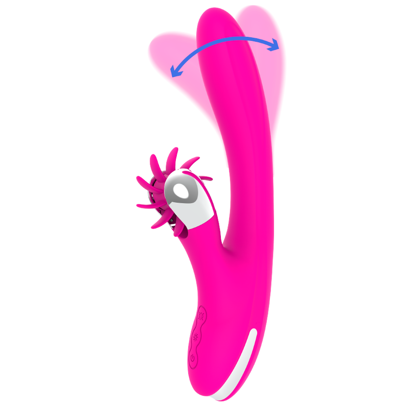 Close-up do Vibrador DIVERSIA Ondas do Coelho 24 CM, destacando o design ergonómico e o estimulador clitoriano.