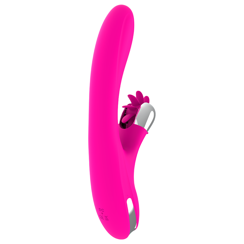 Close-up do Vibrador DIVERSIA Ondas do Coelho 24 CM, destacando o design ergonómico e o estimulador clitoriano.