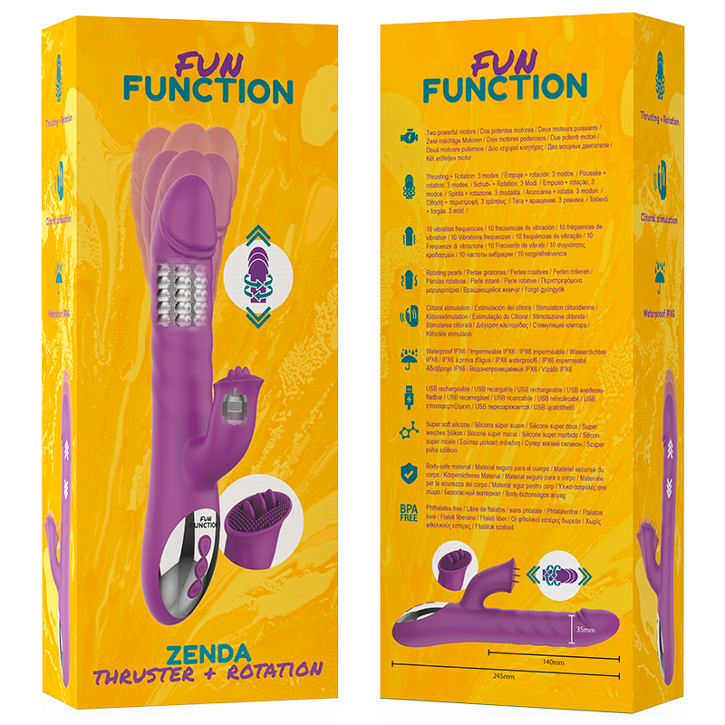 Vibrador FUN FUNCTION Zenda Thruster com rotação, movimento 'up & down' e estimulador clitoriano.
