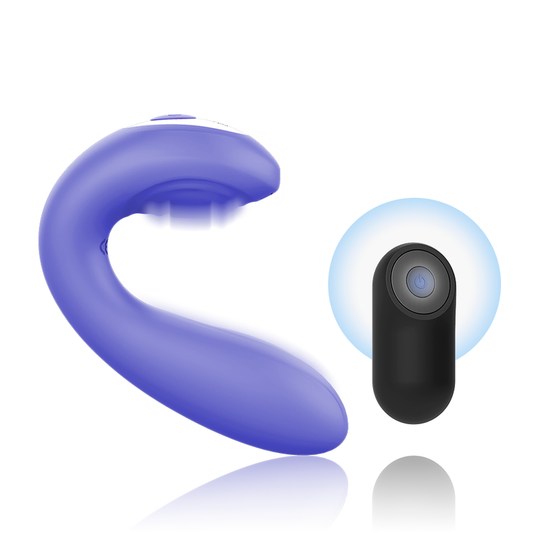 Close-up do vibrador MR BOSS Josef para casais, com controle remoto e detalhes em silicone.