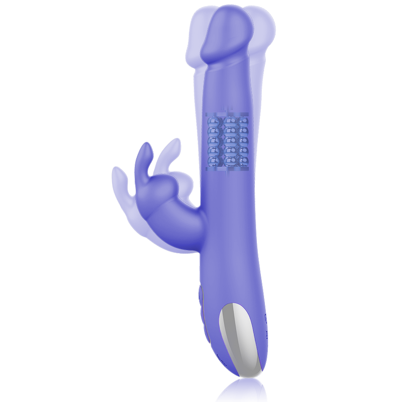 Detalhe do MR BOSS Vibrador e Rotador Arturo com suas esferas rotativas e estimulador clitoriano, em silicone premium.