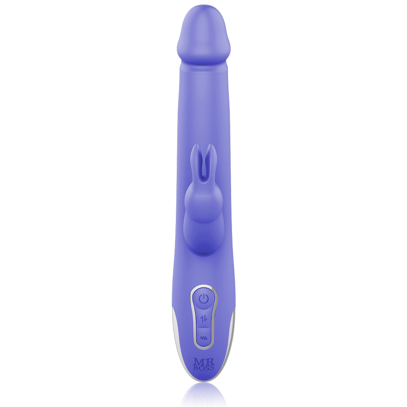 Detalhe do MR BOSS Vibrador e Rotador Arturo com suas esferas rotativas e estimulador clitoriano, em silicone premium.
