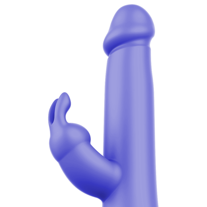 Detalhe do MR BOSS Vibrador e Rotador Arturo com suas esferas rotativas e estimulador clitoriano, em silicone premium.