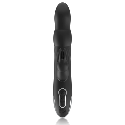 Close-up do Vibrador e Rotador BRILLY GLAM Moebius Coelho, mostrando a sua forma ergonómica e detalhes de silicone macio para estimulação do ponto G e clitóris.