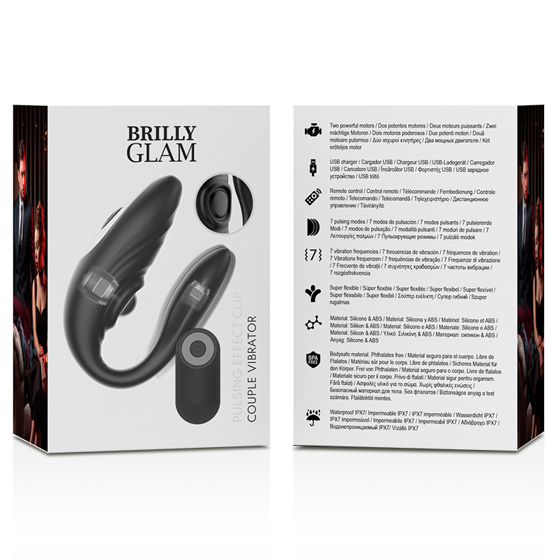 BRILLY GLAM Vibrador de Casal Pulsante com Controle Remoto, mostrando seu design ergonômico e material de silicone.