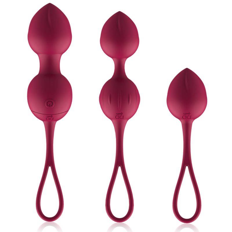 Close-up das CICI BEAUTY Bolas Vibratórias de Kegel Premium Silicone com Controlo Remoto, destacando o seu design e textura.