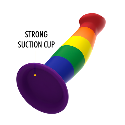 Dildo MYTHOLOGY Orgulho Garrick de silicone flexível com base de sucção e cores vibrantes.