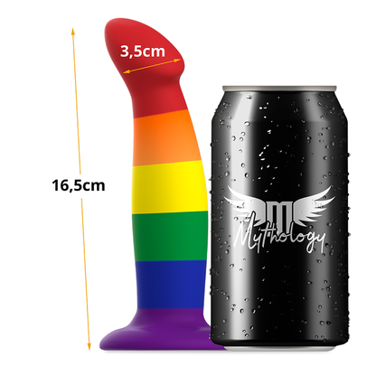 Dildo MYTHOLOGY Orgulho Garrick de silicone flexível com base de sucção e cores vibrantes.