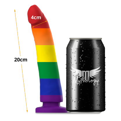 Imagem do Dildo MYTHOLOGY Devon Pride L, destacando seu design único em silicone macio e base de sucção.