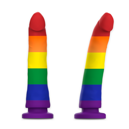 Close-up do Dildo MYTHOLOGY Devon Pride M, mostrando o design único e a base de sucção.