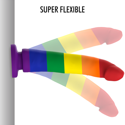 Close-up do Dildo MYTHOLOGY Devon Pride M, mostrando o design único e a base de sucção.