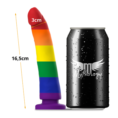 Close-up do Dildo MYTHOLOGY Devon Pride M, mostrando o design único e a base de sucção.