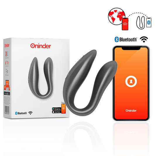 ONINDER Vibrador de Casais Lisboa, mostrando design ergonómico e detalhes de silicone macio.