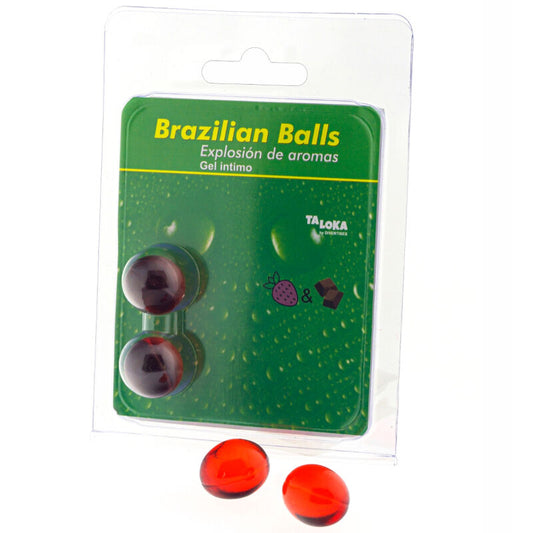 TALOKA 2 Bolas Brasileiras Gel Íntimo Morango e Chocolate para massagem e prazer sensorial.