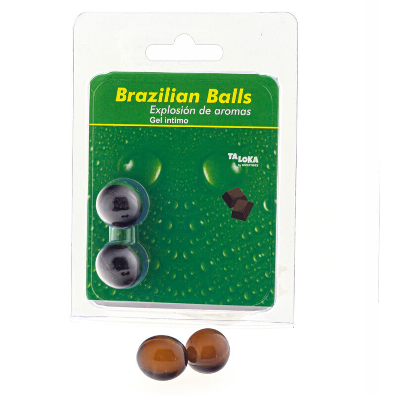 TALOKA 2 Bolas Brasileiras de Gel Íntimo Sabor Chocolate para massagem sensual e prazer.