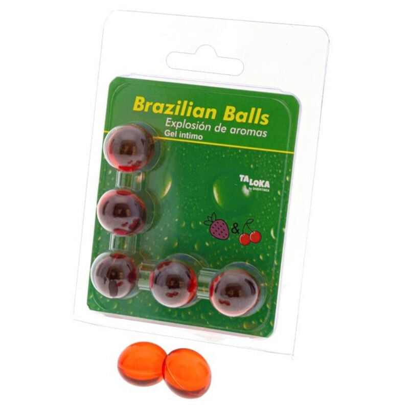 TALOKA 5 Bolas Brasileiras Gel Íntimo Morango e Cereja para massagens sensuais e prazer íntimo.