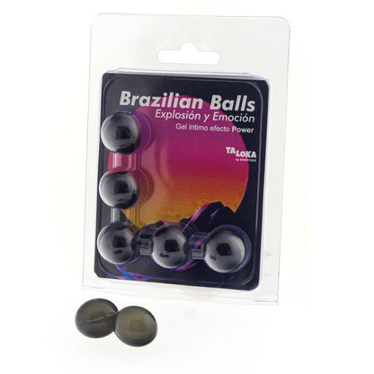 Close-up das TALOKA 5 Bolas Brasileiras Gel Emocionante Efeito Power para massagem íntima e prazer.