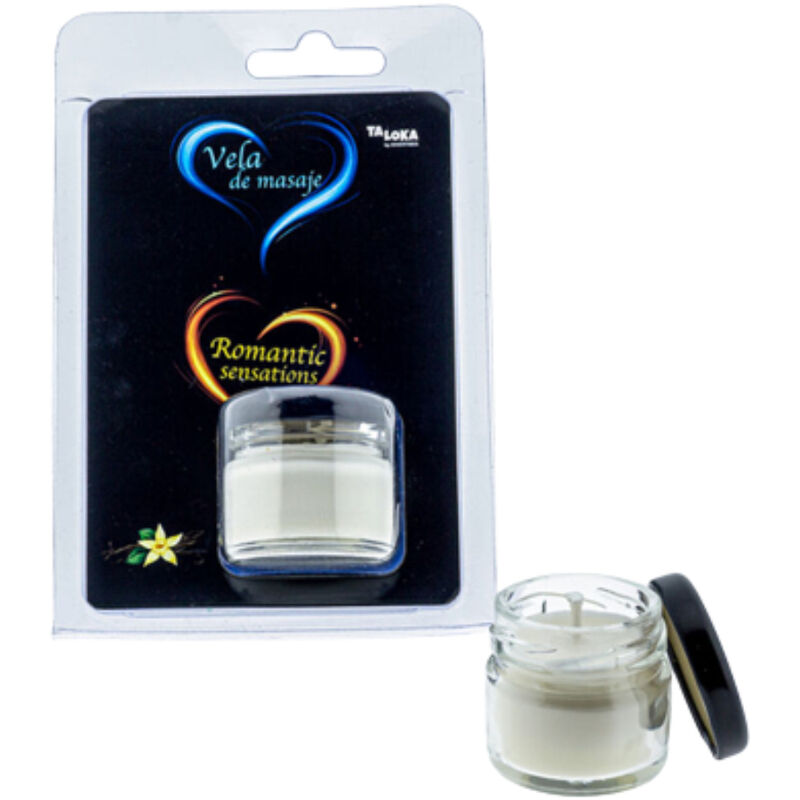 Vela de massagem TALOKA com aroma de baunilha, ideal para massagens sensuais e relaxantes.