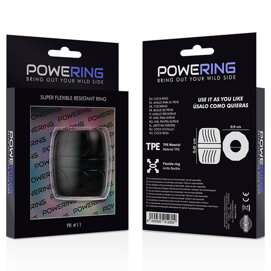 Detalhe do Anel Peniano POWERING TPE 5 cm Preto, mostrando sua flexibilidade e design ergonómico.