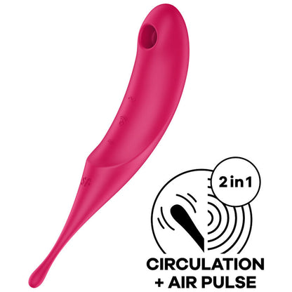 Close-up do Satisfyer Twirling Pro Air-Pulse Vermelho, mostrando seu design ergonómico e ponta estimulante.