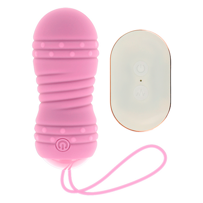 Close-up of the OHMAMA Ovo Vibratório com Controle Remoto Rosa, showing its smooth silicone texture and compact design.