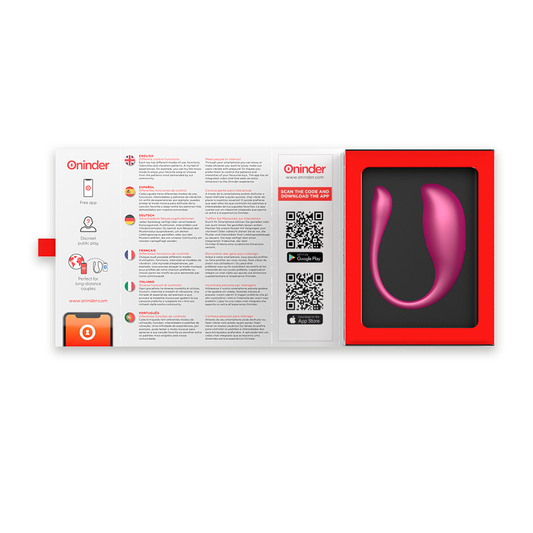 Ovo Vibratório ONINDER Nairobi Rosa com controlo por app, detalhe do design ergonómico e cor.