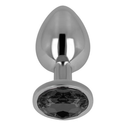 OHMAMA Plug Anal com Cristal Preto 8cm, detalhe do design elegante e superfície lisa em alumínio.