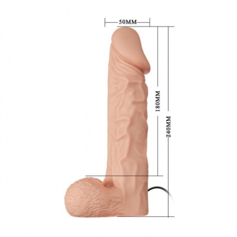 Close-up of the BAILE Arnês Vibratório Ultrapassionate 24cm Ajustável Natural, showing its adjustable harness and realistic flexible vibrator.