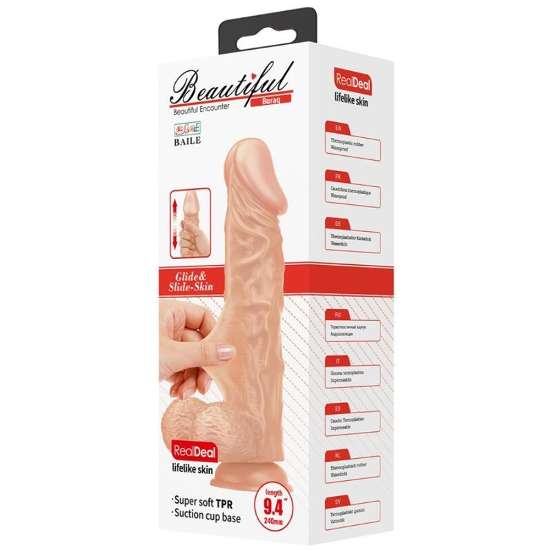 Dildo realístico flexível BAILE Buraq 24cm, cor natural com ventosa
