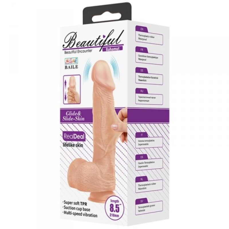Close-up do Vibrador Realista PRETTY LOVE Bahamut com Vibração 21.8cm, mostrando a textura e design ergonómico.