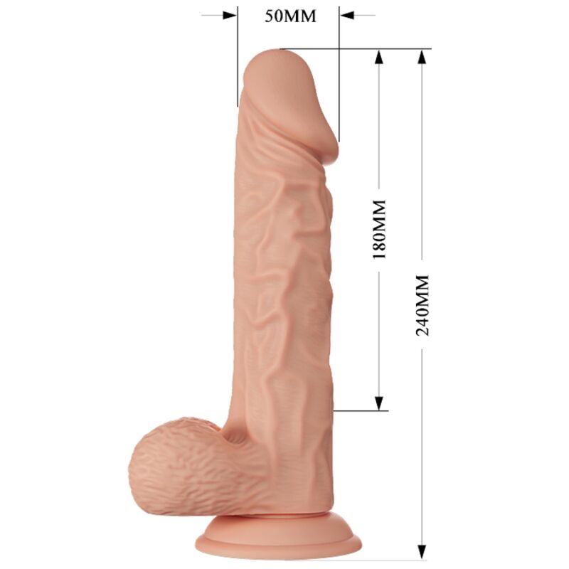 Vibrador Realista BAILE 24cm com vibração e base de vácuo, detalhe da textura e forma ergonómica.