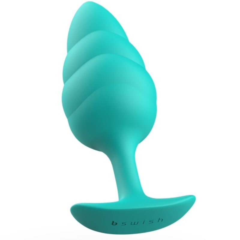 Close-up do Plug Anal B SWISH Bfilled Basic Wave Turquesa, mostrando a textura ondulada e base alargada.