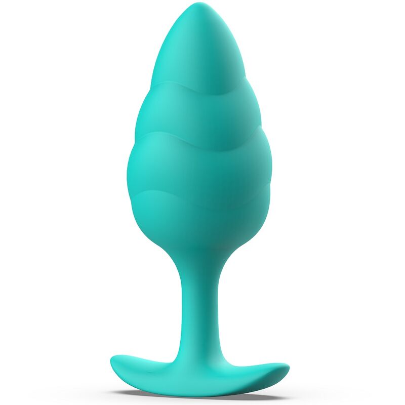 Close-up do Plug Anal B SWISH Bfilled Basic Wave Turquesa, mostrando a textura ondulada e base alargada.