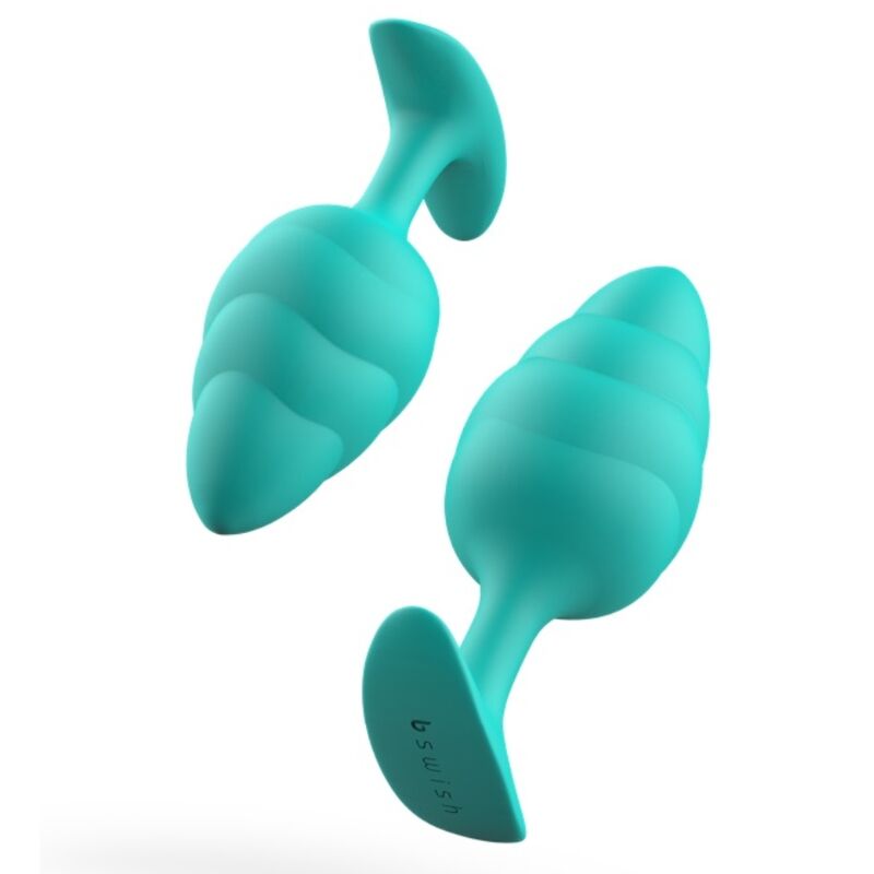 Close-up do Plug Anal B SWISH Bfilled Basic Wave Turquesa, mostrando a textura ondulada e base alargada.