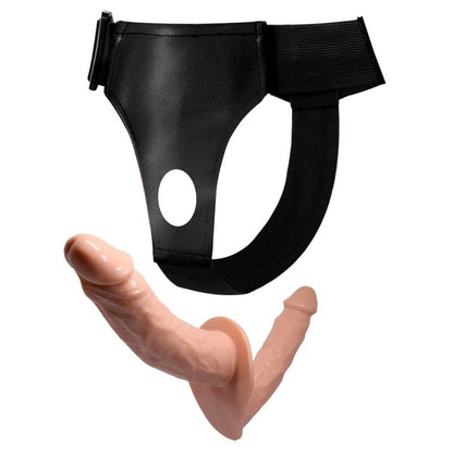 Detalhe dos Dildos Duplos Baile Ultra Apaixonado com Arnês Ajustável, mostrando sua textura realista e design ergonómico para casais.