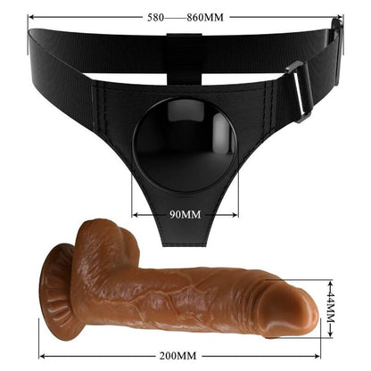 Close-up of the PRETTY LOVE Arnês Cuecas Universal com Dildo Micheal 20cm Preto, highlighting its realistic texture and design.