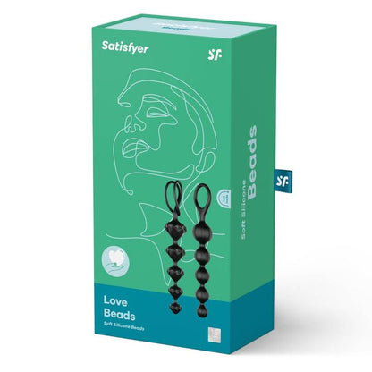 Detalhe das Satisfyer Contas Anais Suaves Love Beads Pretas, mostrando textura e design flexível para exploração anal.