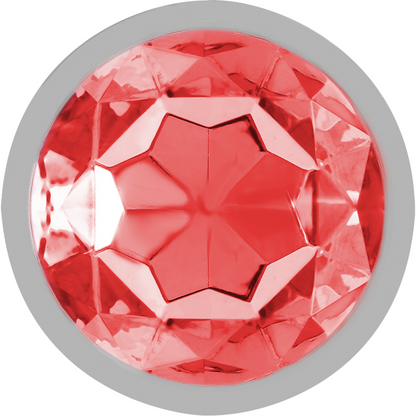Close-up do Intense Plug Anal de Metal com Cristal Vermelho S, destacando seu brilho e design elegante.
