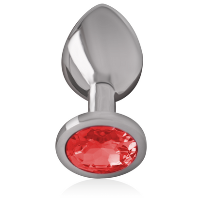 Close-up do Plug Anal Intense de Metal com Cristal Vermelho Tamanho L, mostrando o design elegante e o detalhe do cristal.