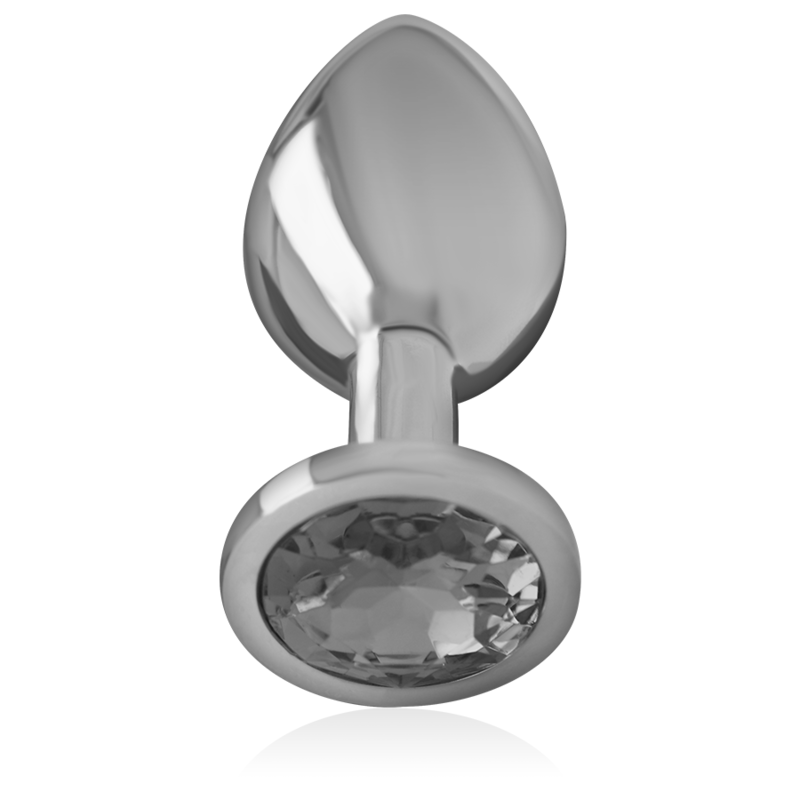 Close-up do Plug Anal Intense de Metal com Joia de Vidro Preto M, mostrando seu design luxuoso e material.