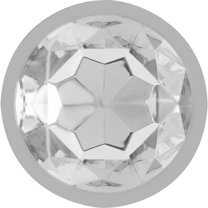 Plug Anal Intense de Metal com Cristal Prata Tamanho L, mostrando o detalhe da joia e o acabamento metálico.