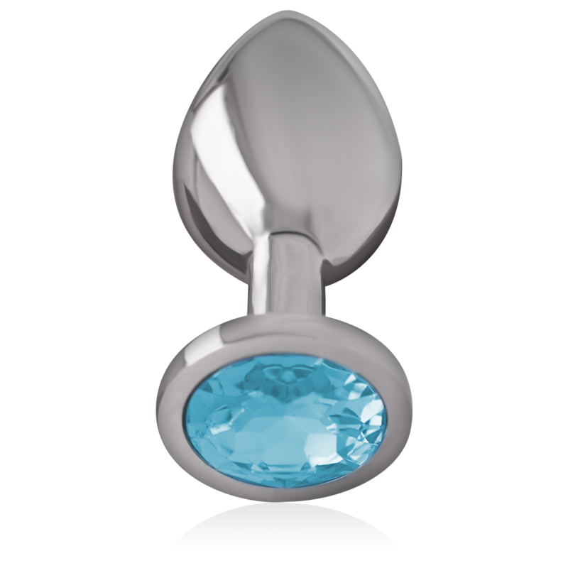 Close-up do Plug Anal INTENSE de Metal com Cristal Azul, tamanho S, mostrando seu design e brilho.