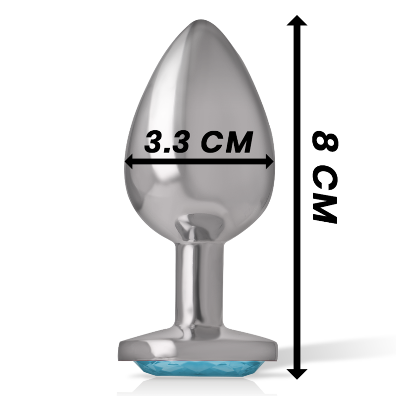 Plug anal Intense de metal com joia azul, tamanho M, exibindo seu design elegante e material brilhante.