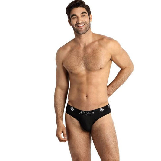 Vista detalhada do Slip Masculino Anais Eros S em tule preto, mostrando a textura e o design elegante.