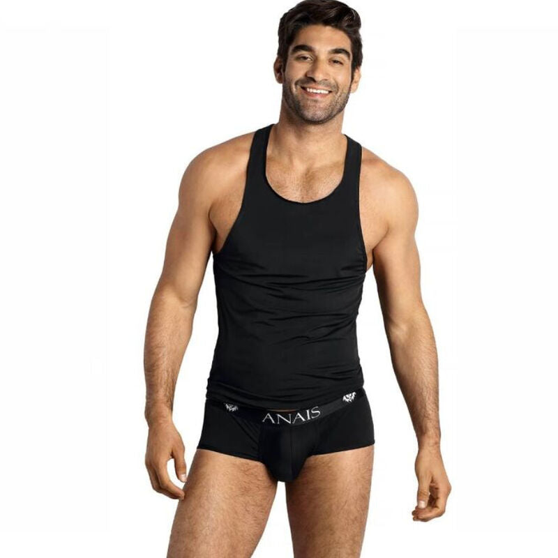 An Anais Men Petrol top in soft black microfiber, designed for comfort and style.