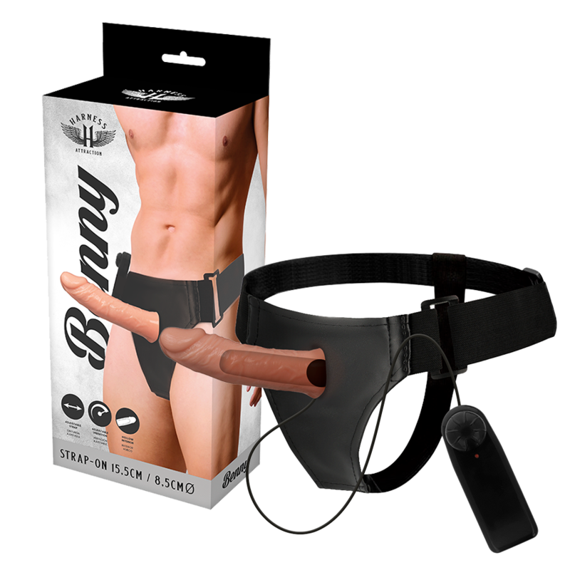 Arnês Oco Benny HARNESS ATTRACTION com Vibrador 15 cm para aumento e prazer.